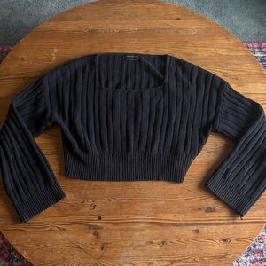 URBAN OUTFITTERS Black Rib-Knit Cropped Sweater